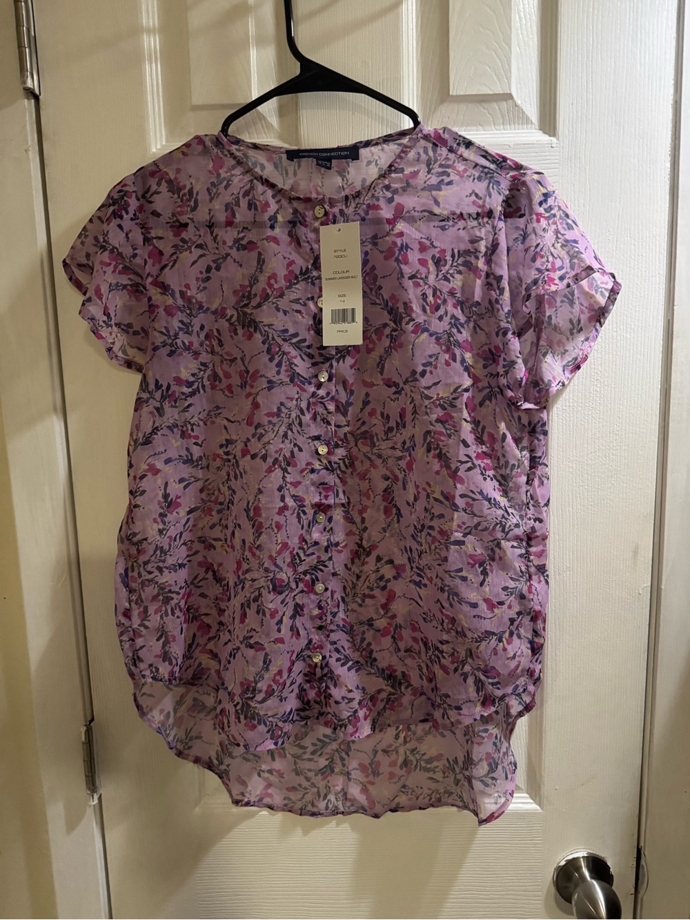 French Connection Summer Lavender Blouse Size US10 Sheer High Low Top